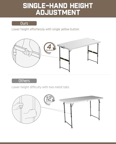 4ft Portable Folding Table, 4 Heights, Gray D183