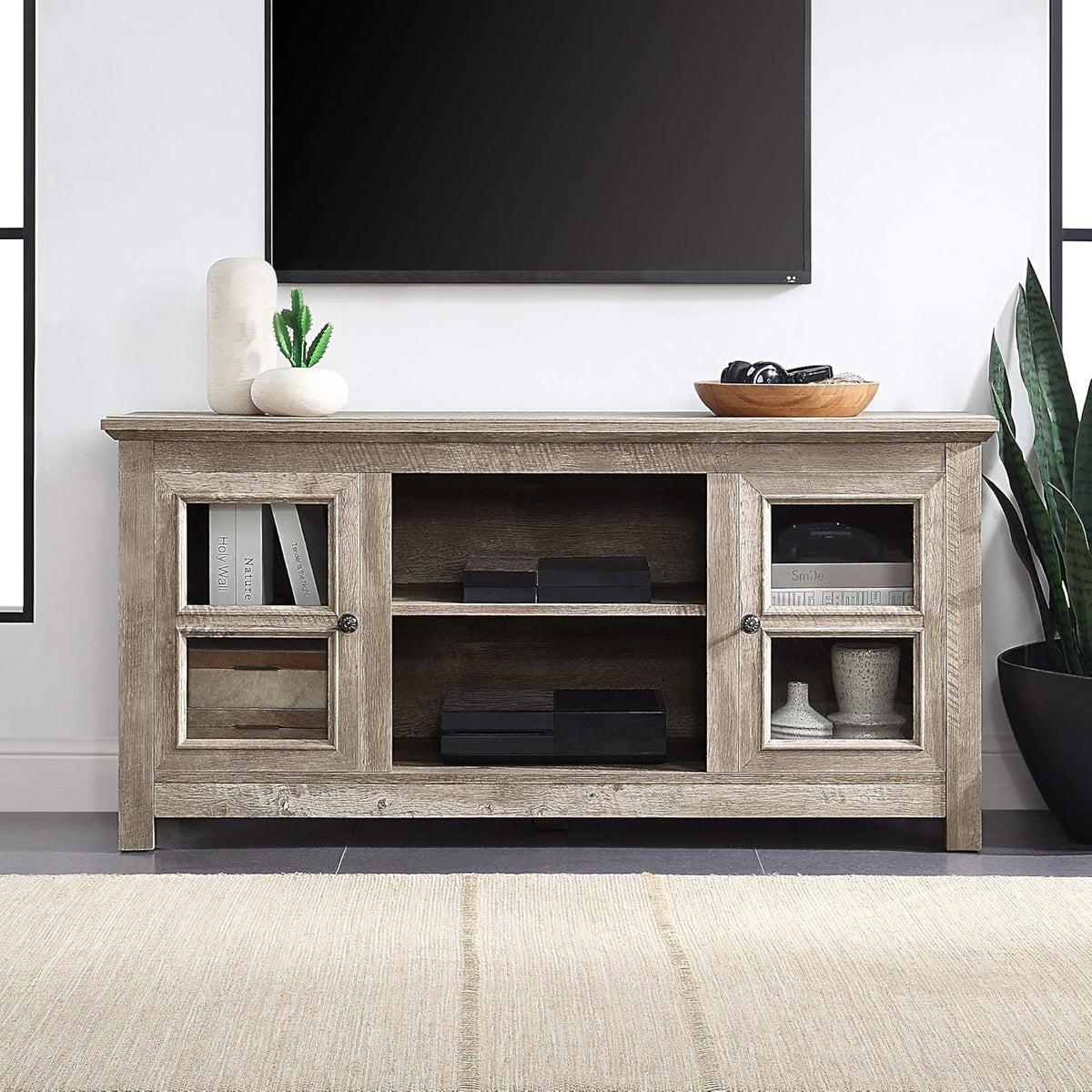 Electric Fireplace TV Stand for TVs up to 55 Inch with Storage Shelves & Cabinets W9847