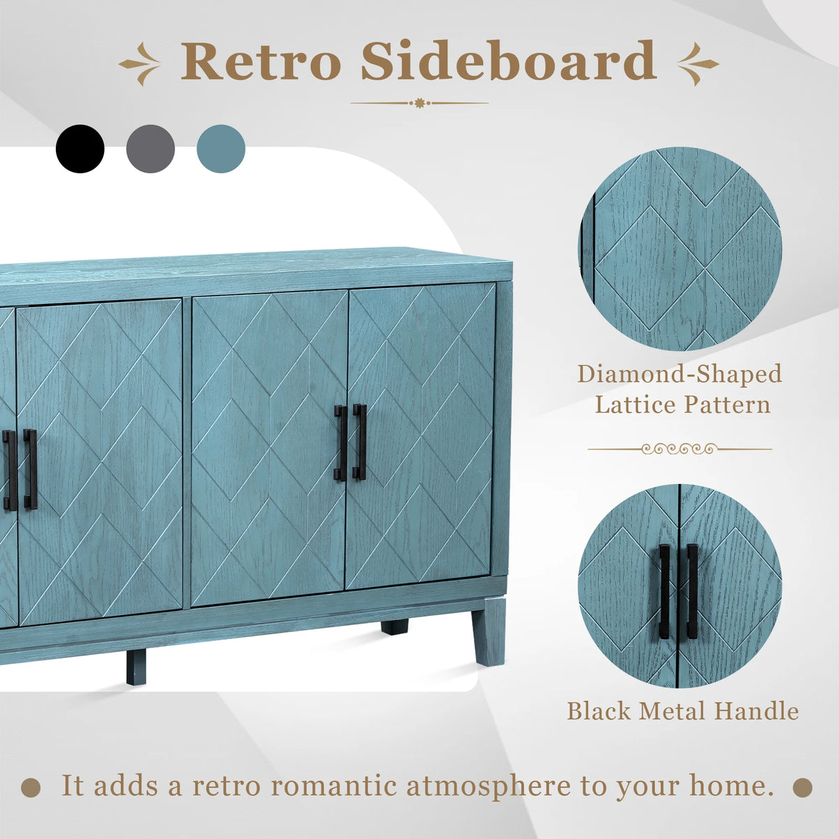 4-Door Retro Sideboard with Adjustable Shelves T8751