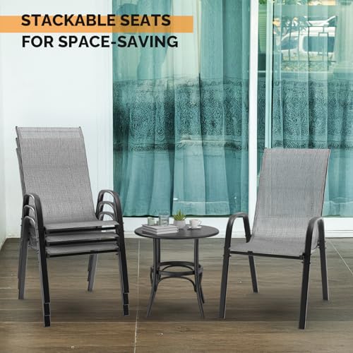 Black Set of 6 Stackable Outdoor Dining Chairs with Sling High Back and Armrests O1815