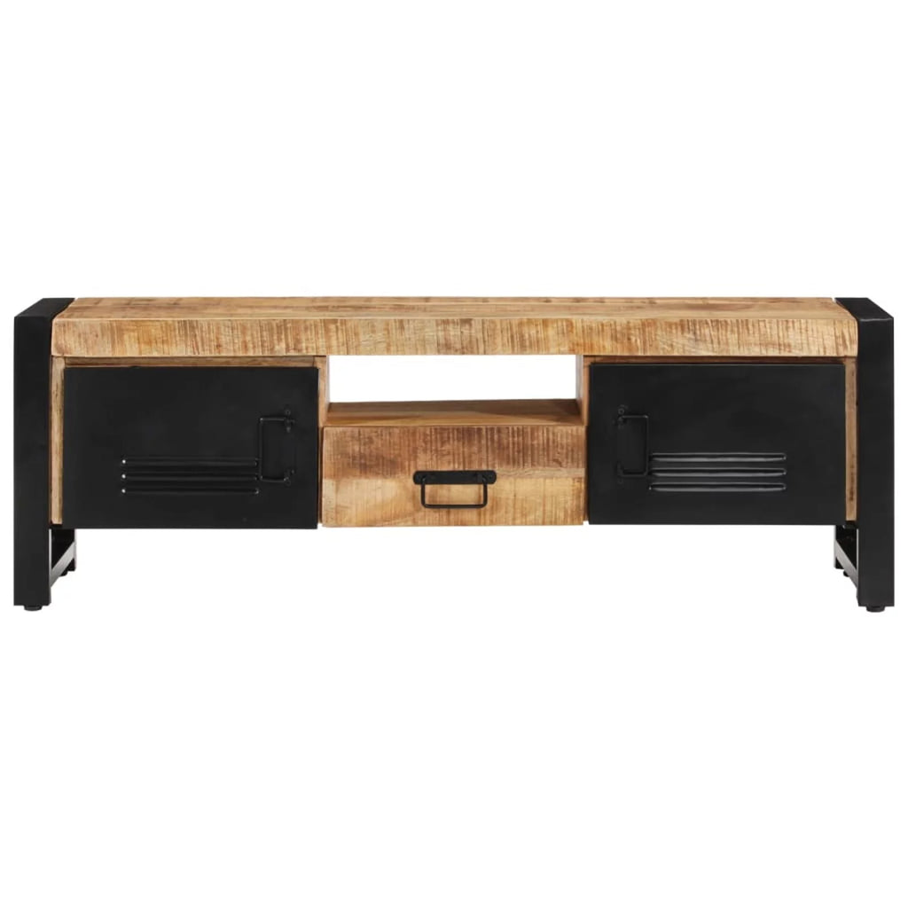 Wood TV Cabinet with Doors Drawer and Iron Legs B870421