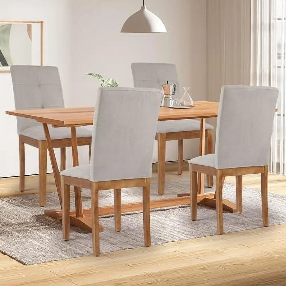Beige Upholstered Dining Chairs Set of 4 with Wood Legs R562966