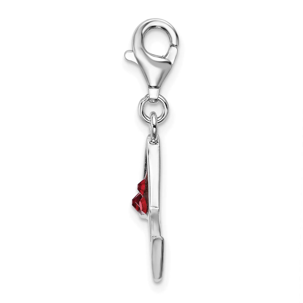 Sterling Silver Red Crystal Martini Glass Charm Necklace 18'' B633