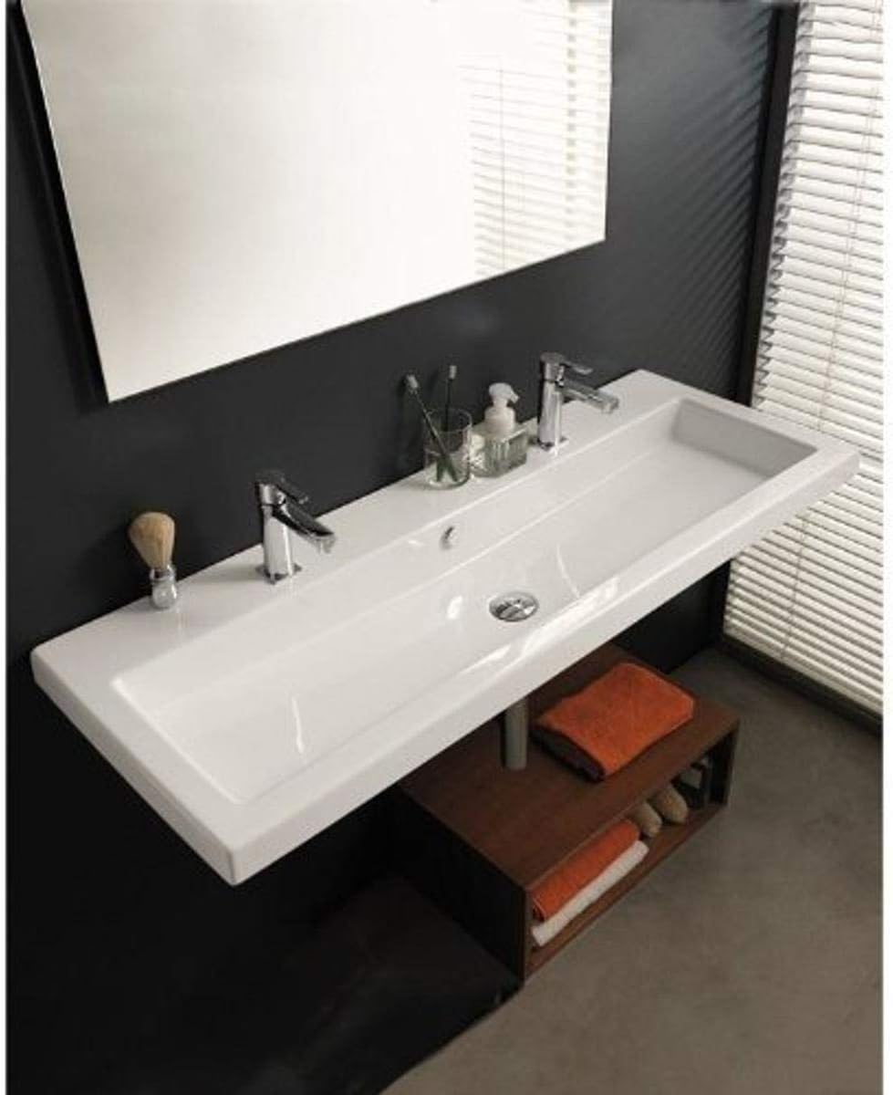 White Rectangular Ceramic Wall Mounted Sink G65716