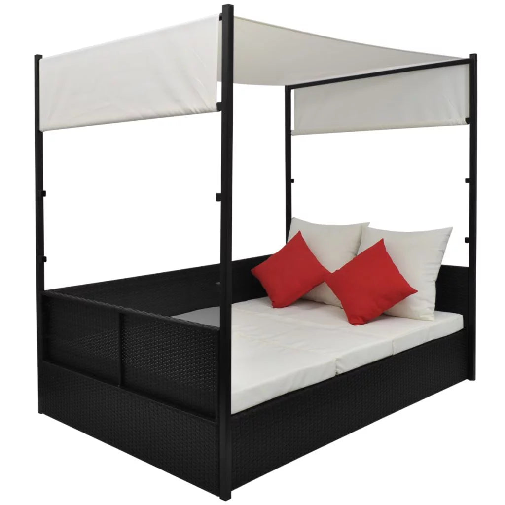 Black Poly Rattan Garden Bed with Canopy E264287