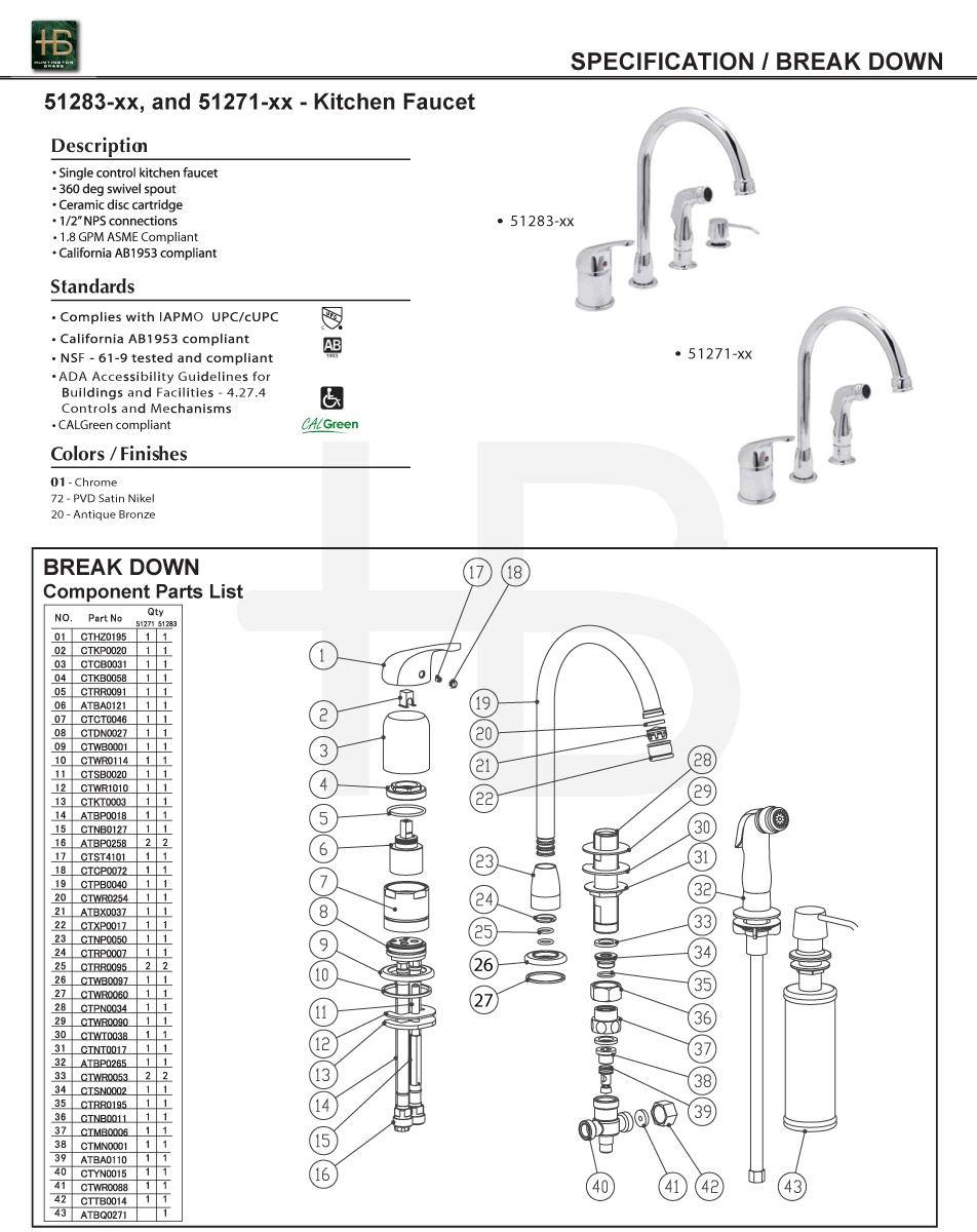 Single Handle Kitchen Faucet with Side Spray Chrome R5470