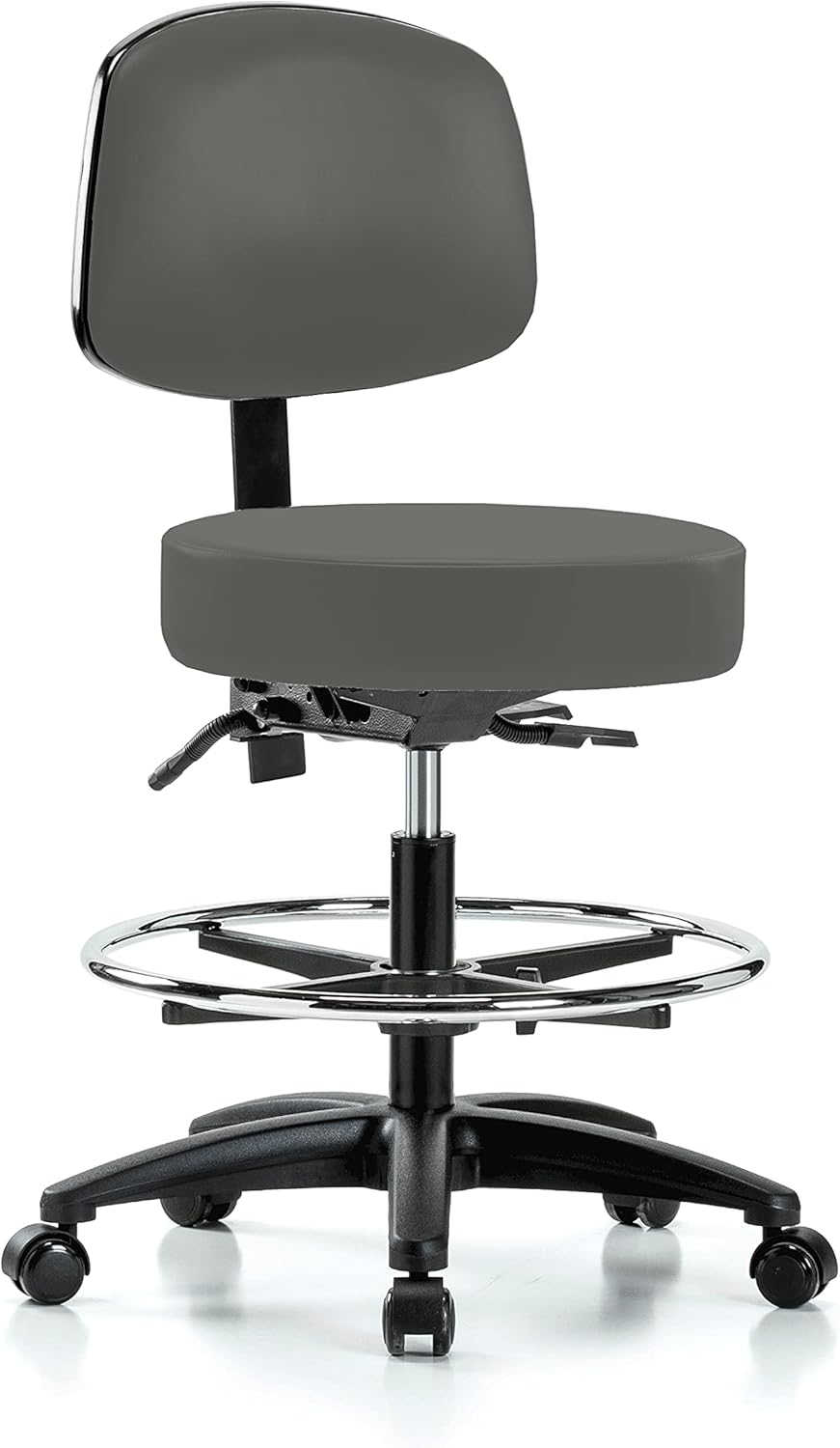 Height Adjustable Rolling Stool with Back and Footring F93171