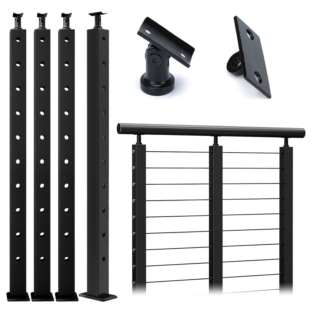 4 Pack Black Stainless Steel Cable Railing Post U91783