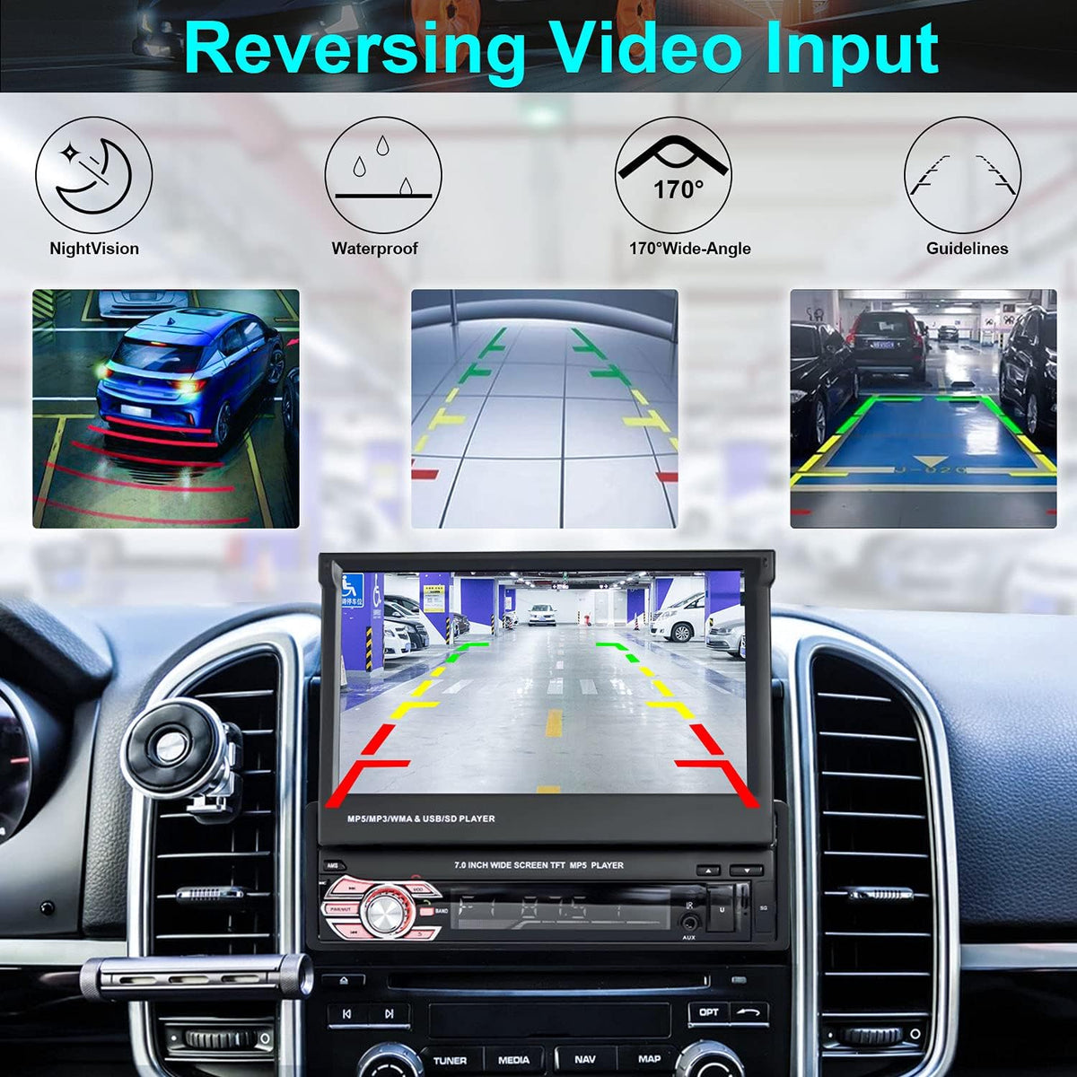 Single Din 7 Inch Flip Out Touchscreen Car Stereo with Backup Camera C422270