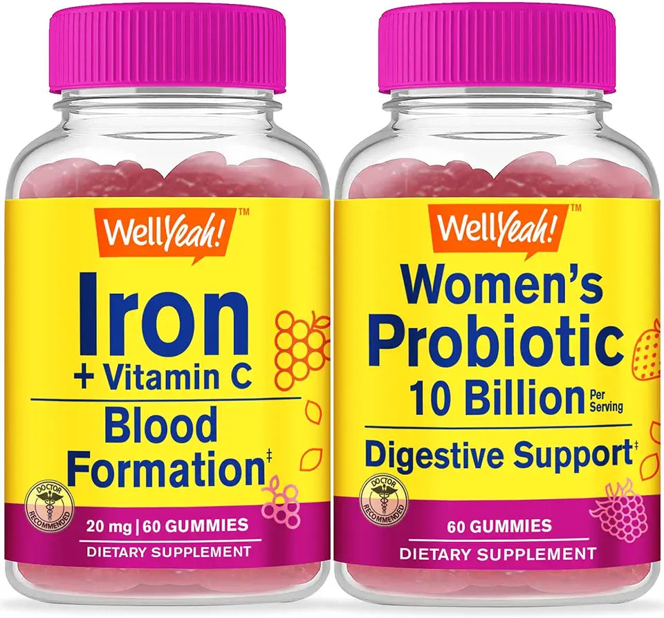 Iron+Vitamin C + Probiotics Women 10B CFU Gummies Bundle Gluten Free GMO Free Chewable Gummy O903480