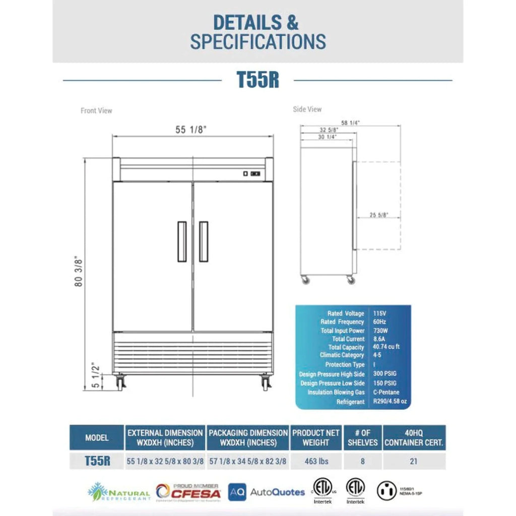 55 Reach-In Refrigerator with 2 Solid Doors R758