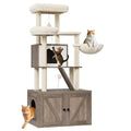 59 Inch 2-in-1 Cat Tree Scratching Post Condo Litter Box Enclosure Grey White Q51624