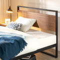 Metal and Wood Platform Bed Frame with Headboard, Chestnut Brown, Full Q3949