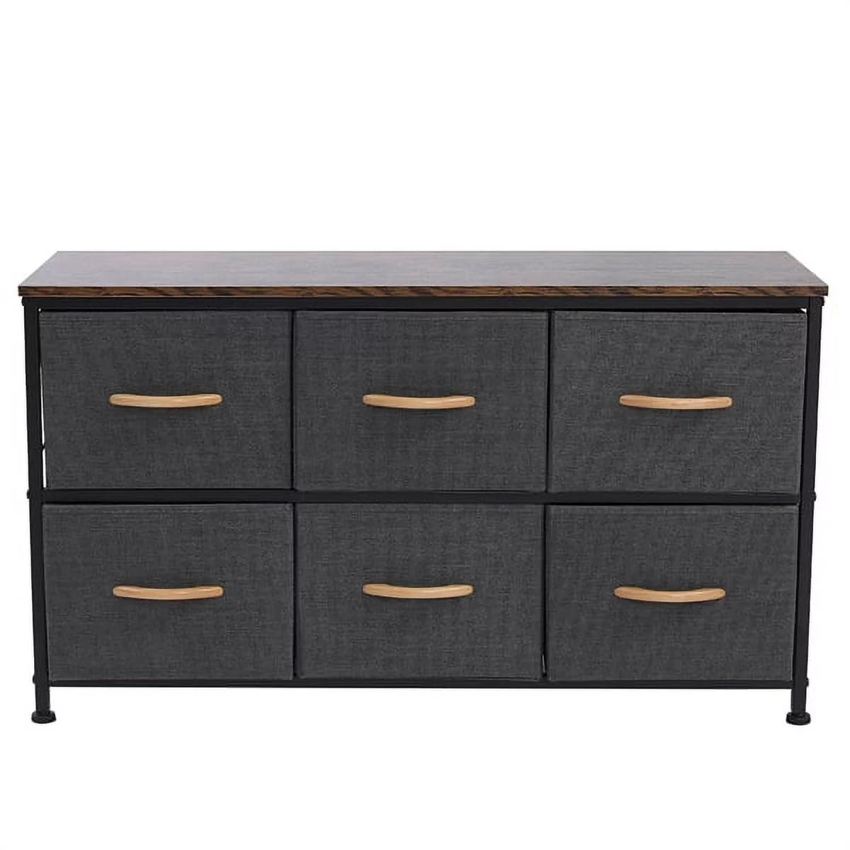 Gray 6 Drawer Fabric Dresser with Wooden Tabletop C1064