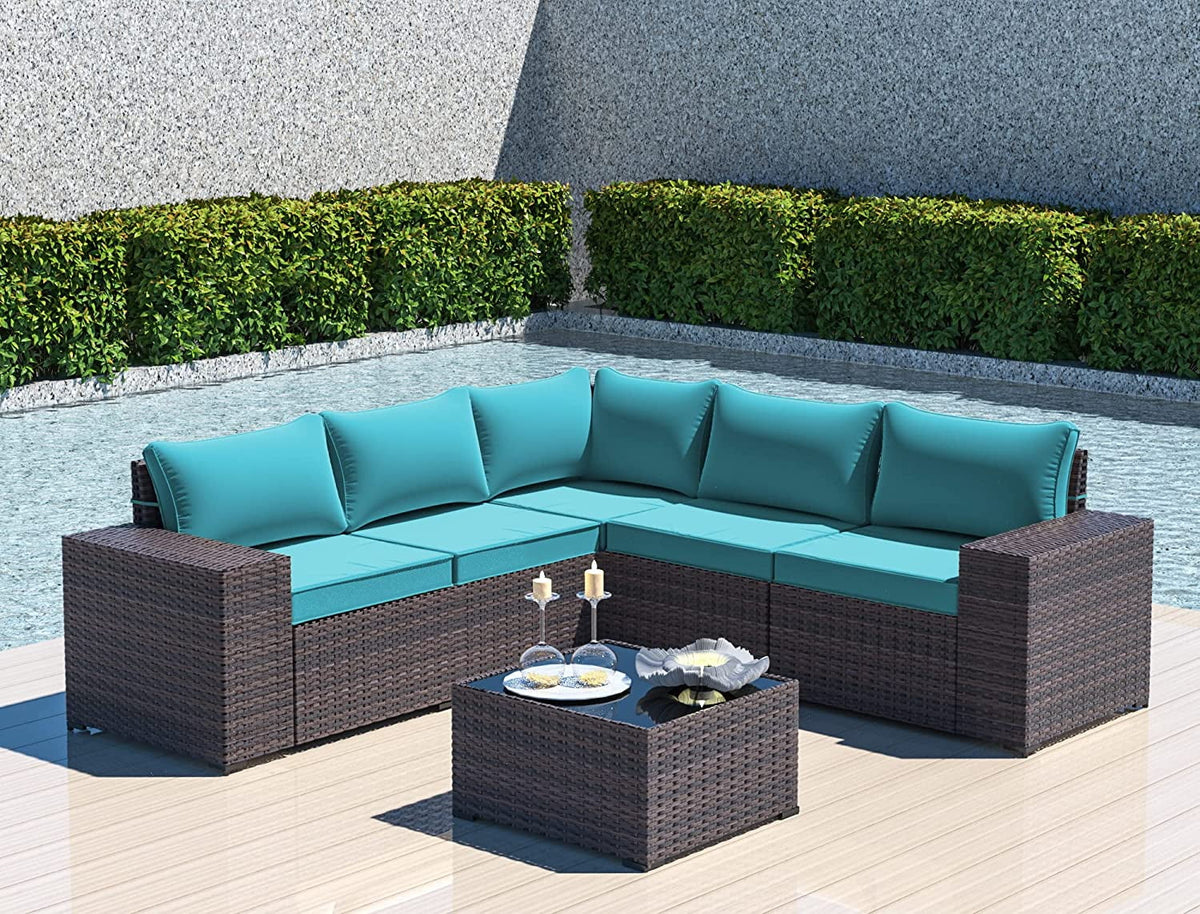 6 Pieces All-Weather PE Rattan Patio Sofa Set with Coffee Table & Cushions U298