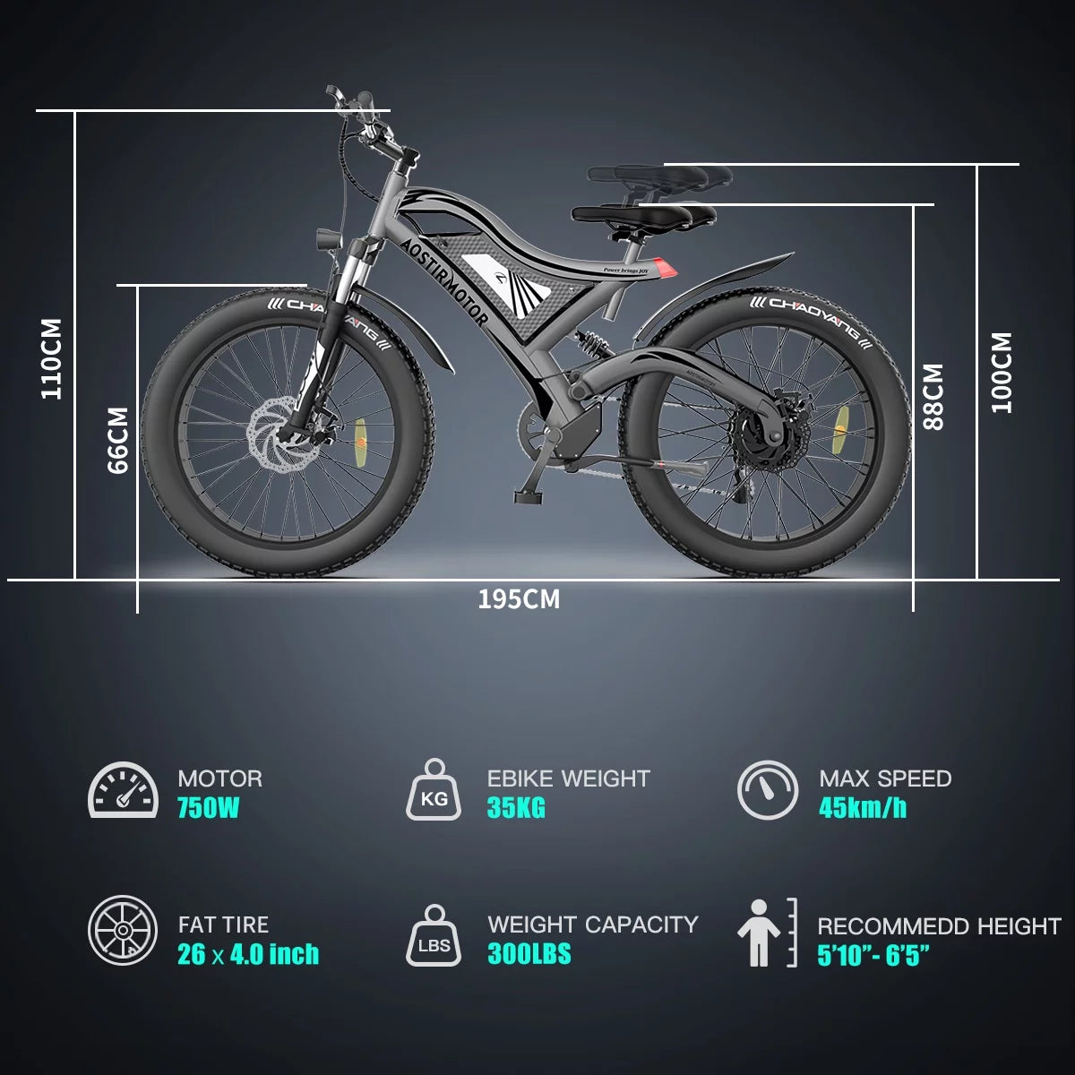 750W 48V 15Ah Fat Tire Electric Mountain Bike G3494