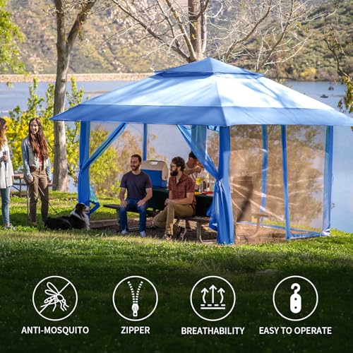 10 x 10 Pop Up Canopy Mosquito Net Sidewall with Zipper 4 Packs Blue X27885