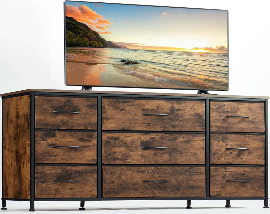 Black 9 Drawer Wide Dresser TV Stand I809403