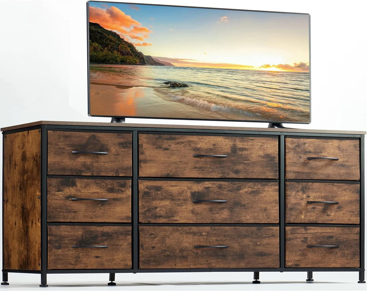 Black 9 Drawer Wide Dresser TV Stand I809403