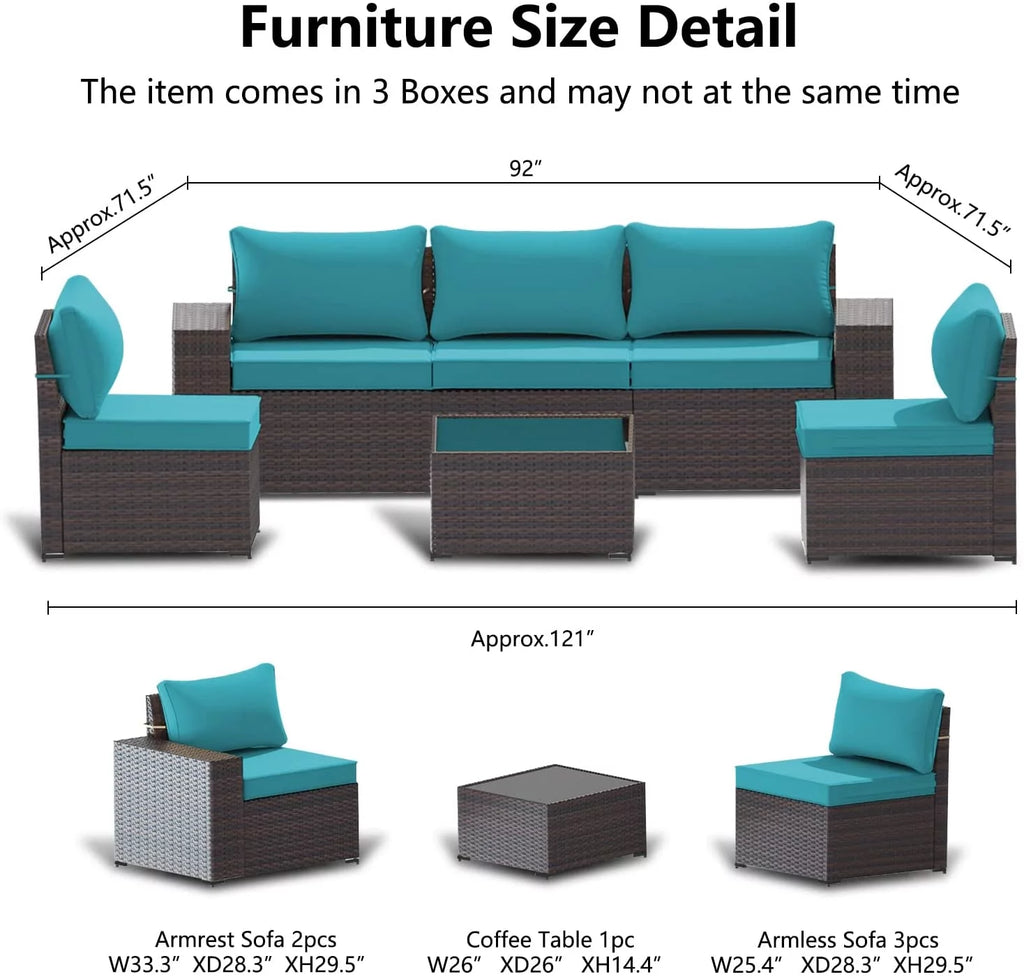 6 Pieces All-Weather PE Rattan Patio Sofa Set with Coffee Table & Cushions U298