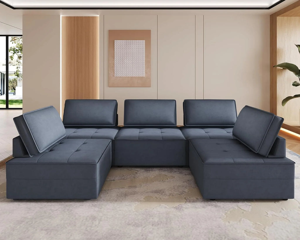 5 Seater Grey Velvet Sectional Sofa W9133