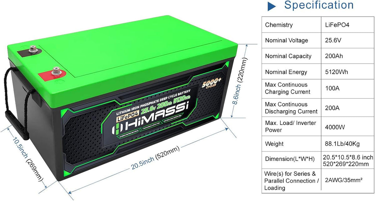 24V 200Ah LiFePO4 Deep Cycle Battery with 200A BMS V96258