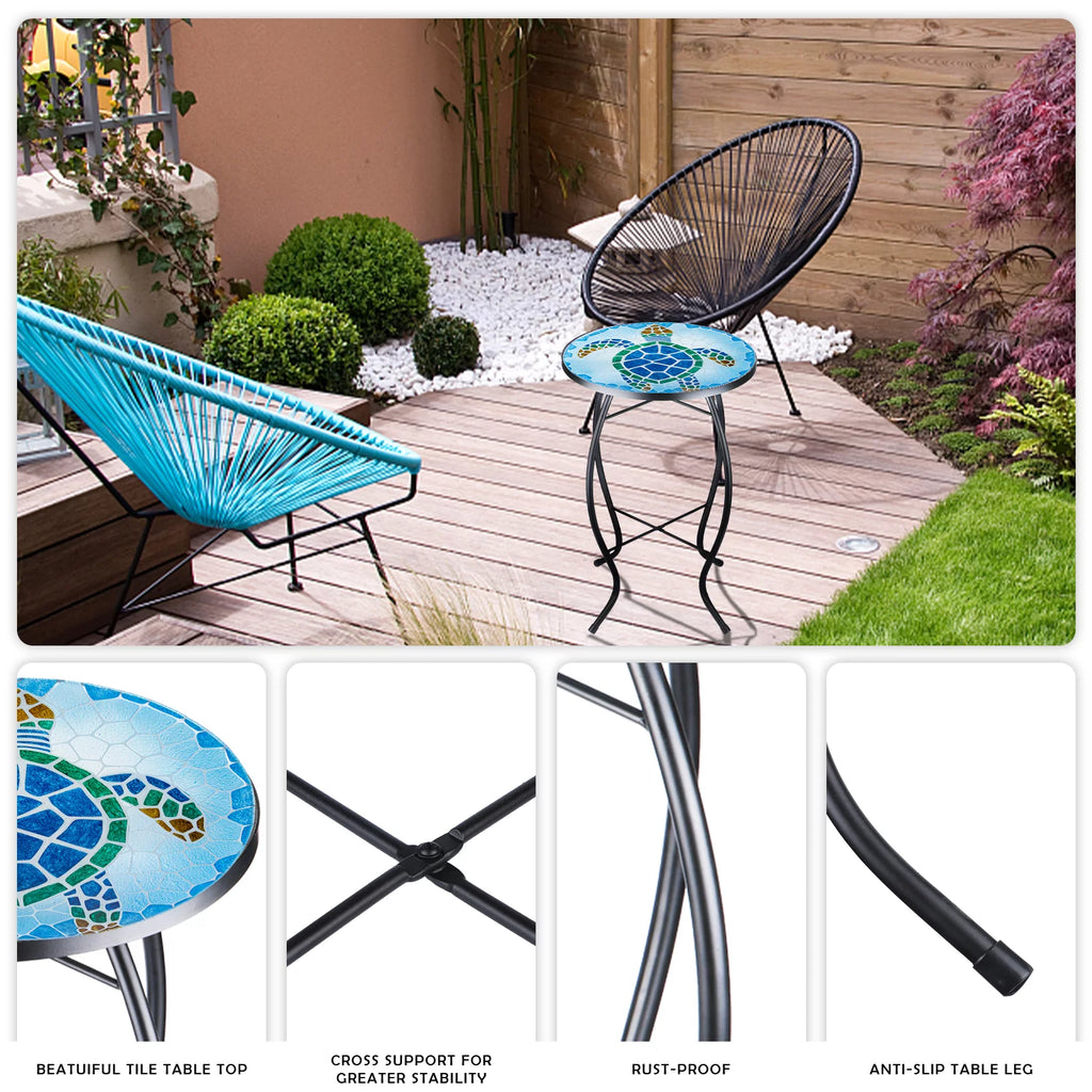 21 Inch Round Mosaic Glass Tabletop Outdoor End Table P161764