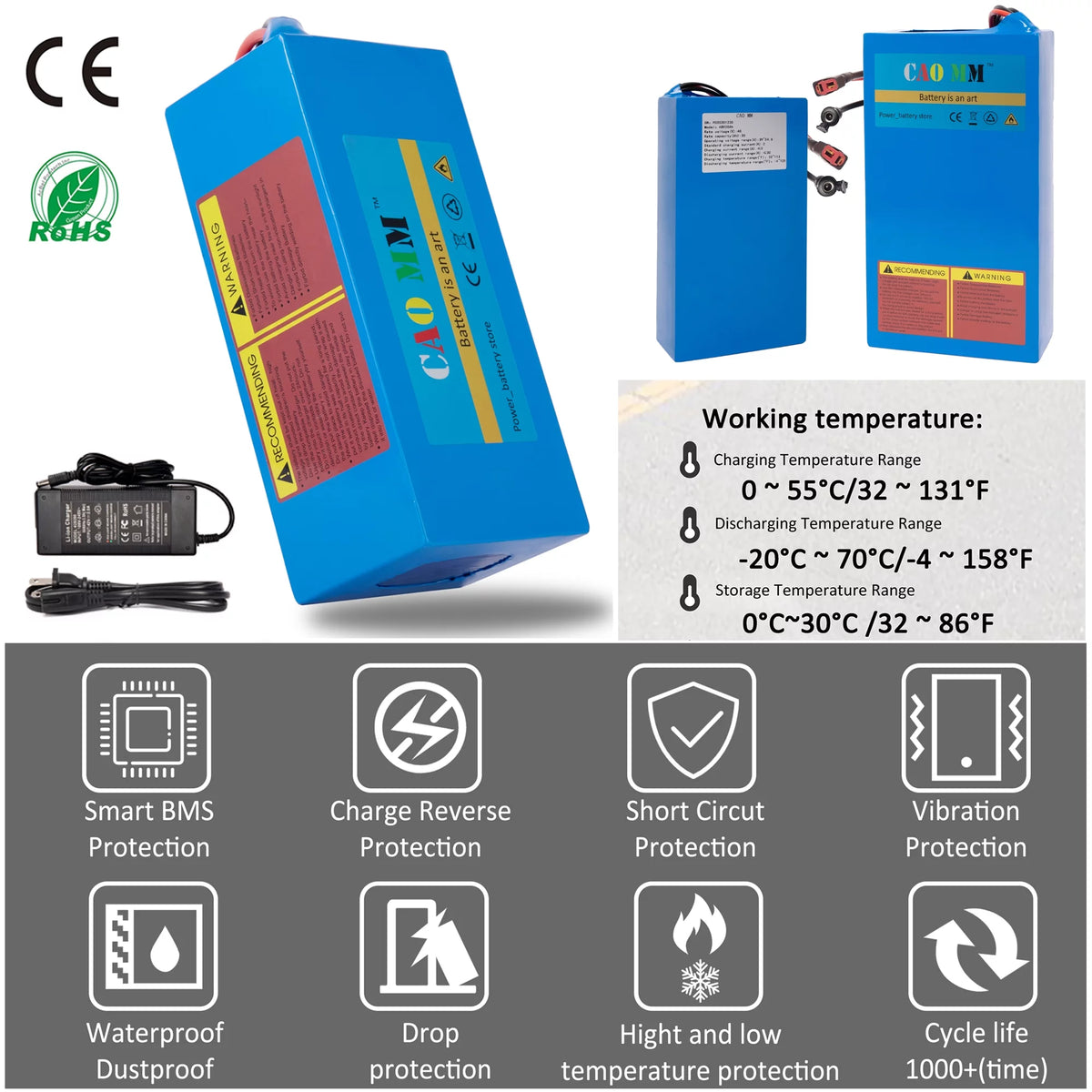 48V 14Ah Lithium Battery 30A BMS E802