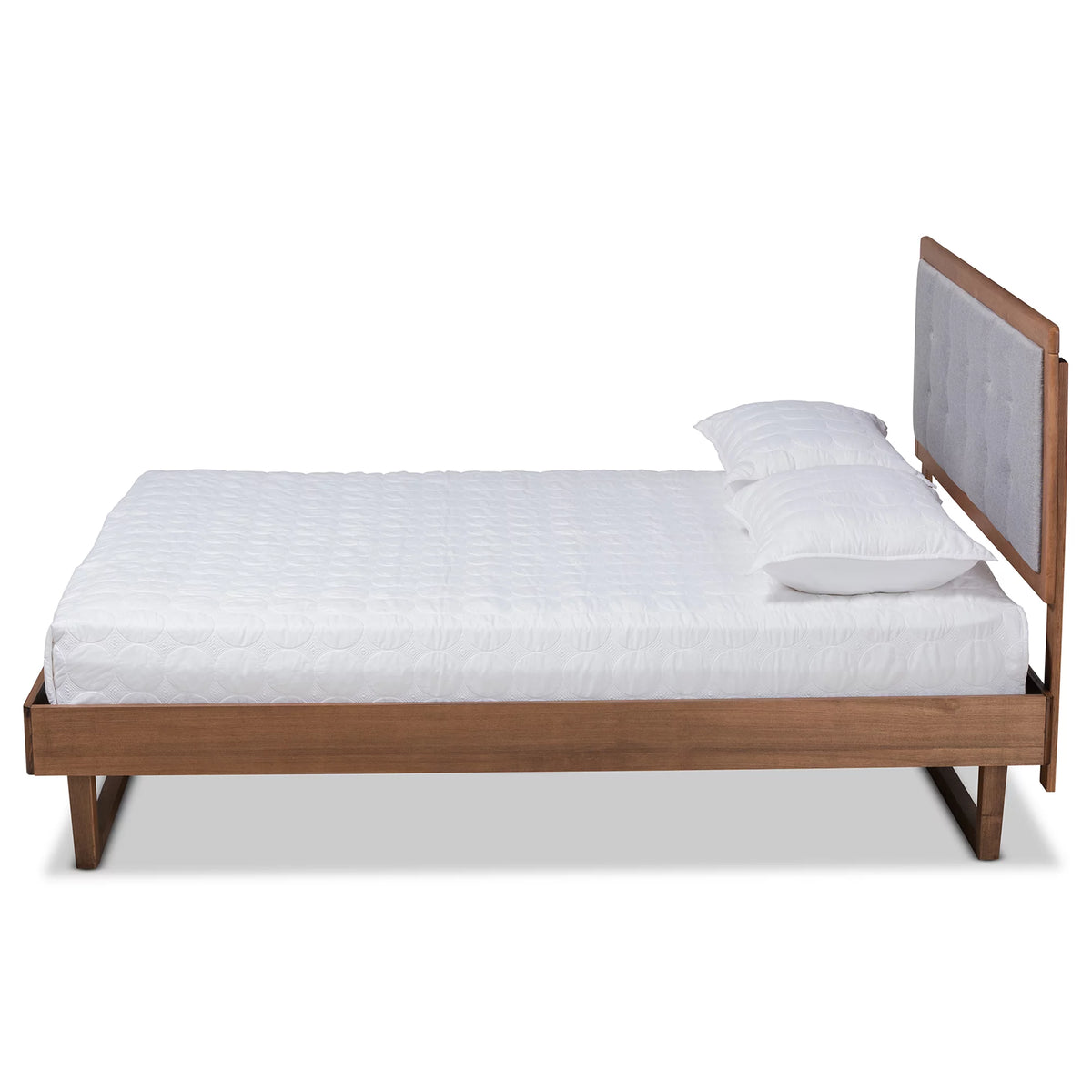 Light Grey Fabric Upholstered Ash Walnut Wood Queen Size Platform Bed Z906212
