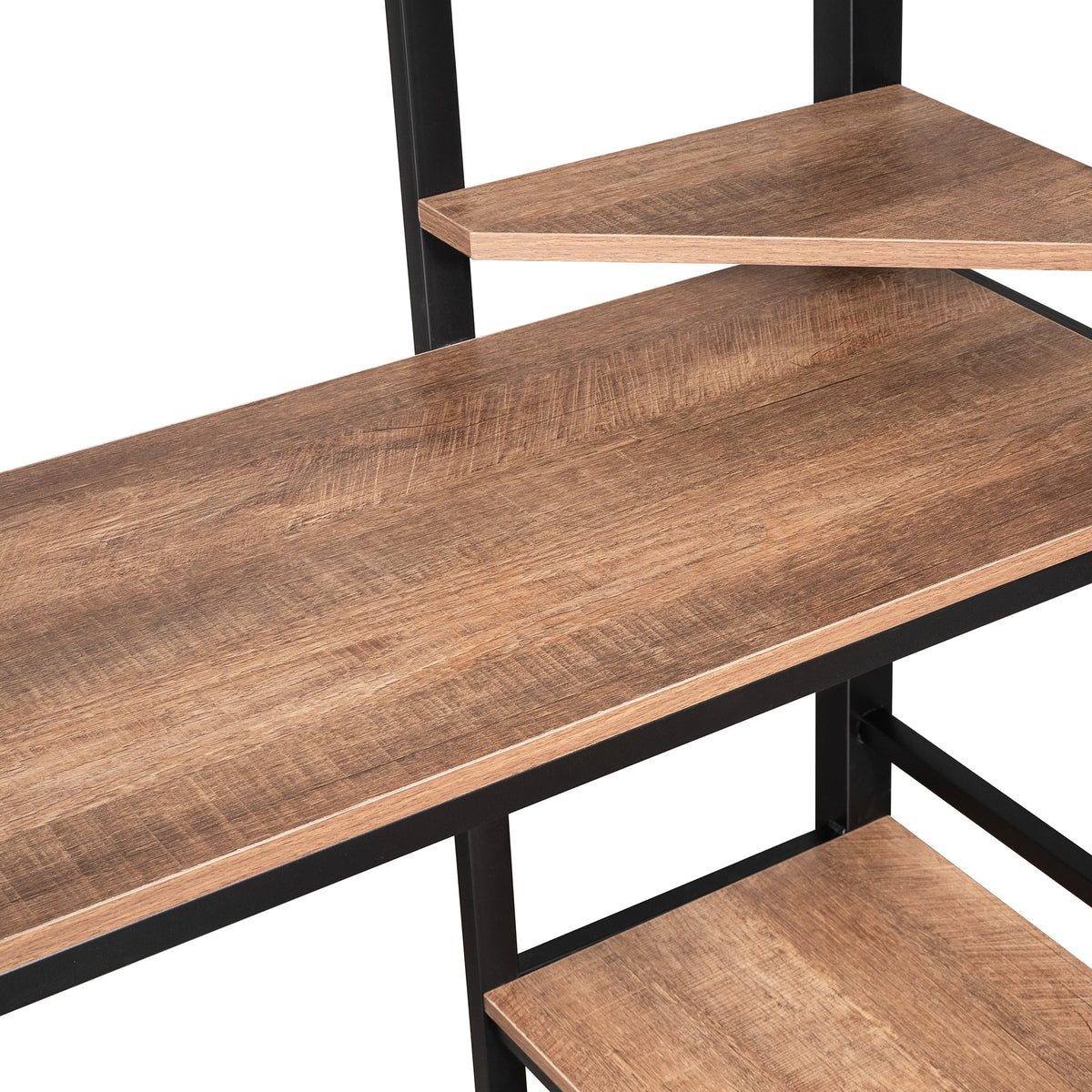 Black Full Metal Loft Bed with Desk and Shelves B7038