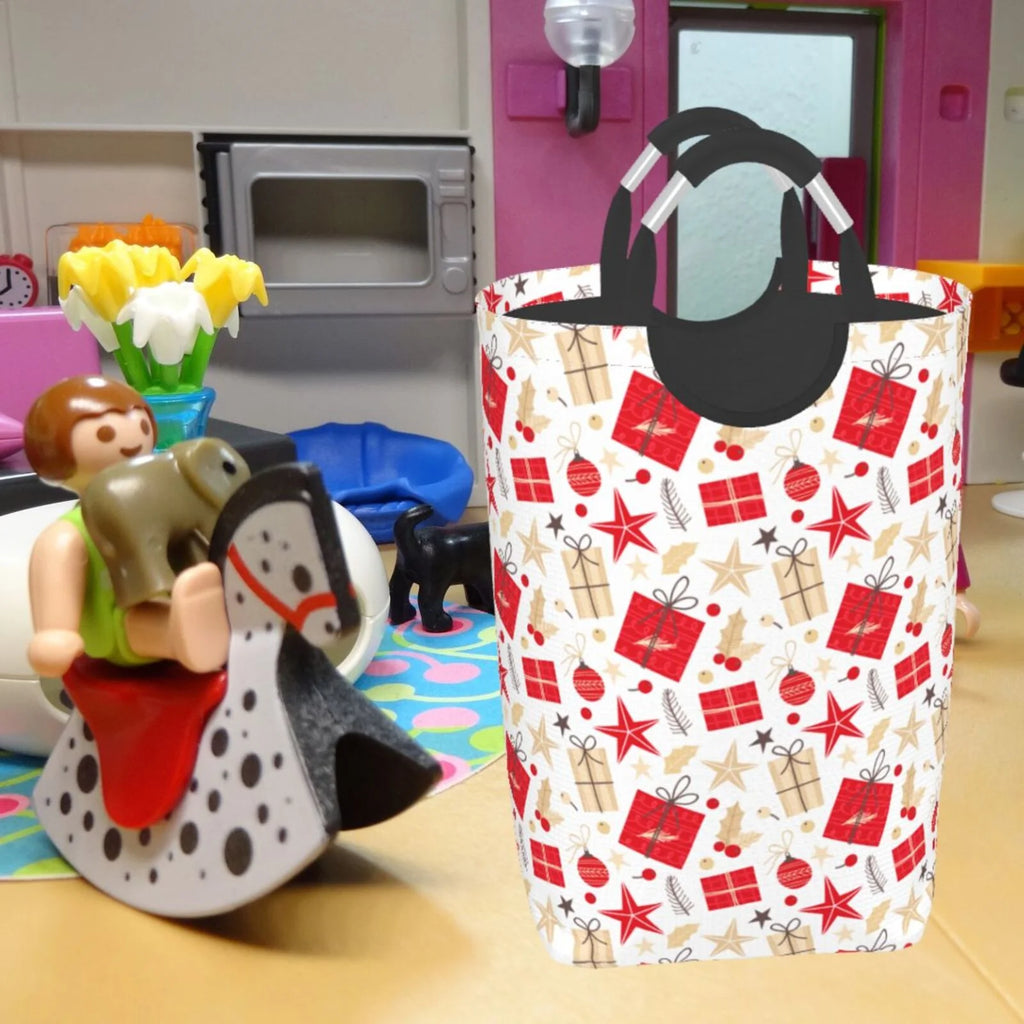 Collapsible Laundry Basket Hamper, Red Christmas Print 50L H304643