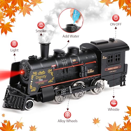 Metal Alloy Electric Train Set with Steam Locomotive, Cargo Cars & Tracks M60474