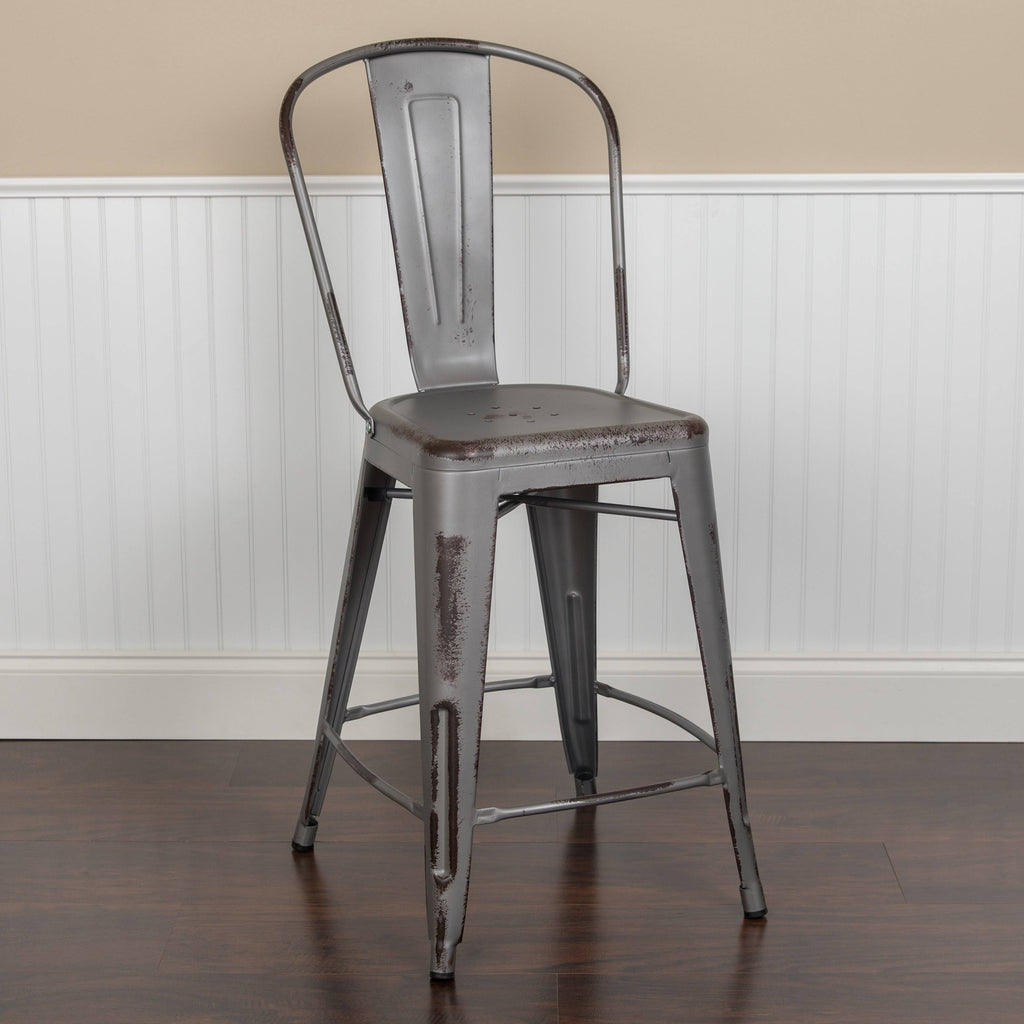 24-Inch Distressed Metal Stool E7043