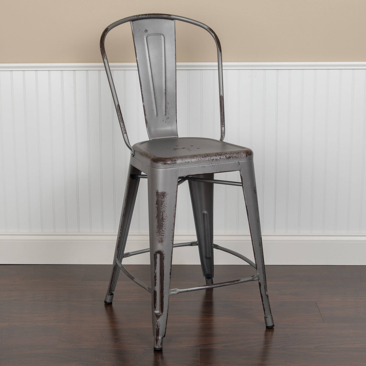 24-Inch Distressed Metal Stool E7043