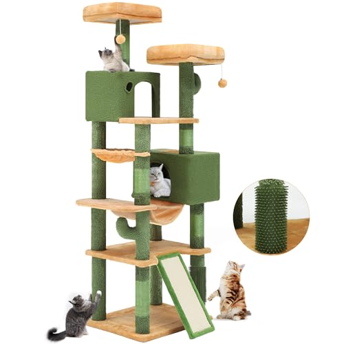 Tall Cat Tree Tower with Self-Grooming Brush, Sisal Scratching Posts and Board H4653