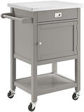 Stainless Steel Top Pine Wood Rolling Kitchen Island Cart with Drawer and Shelf O34369