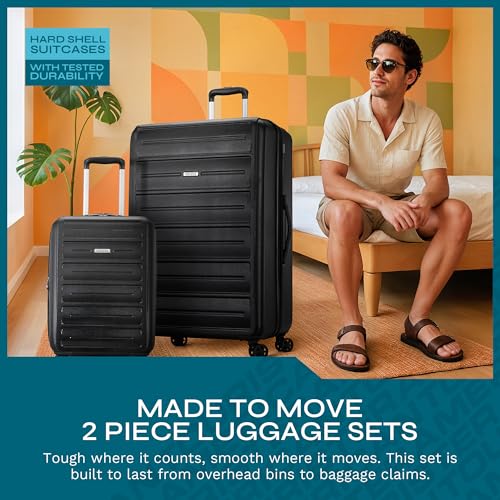 Hardshell Luggage Set 2 Piece Set 20/28" Spinner Wheels Expandable Black E53323