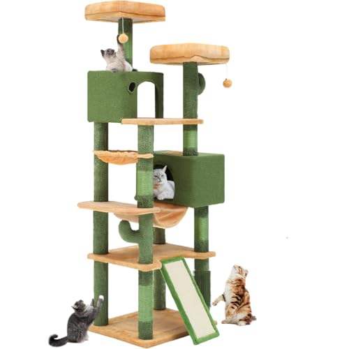 Tall Cat Tree Tower with Self-Grooming Brush, Sisal Scratching Posts and Board H4653