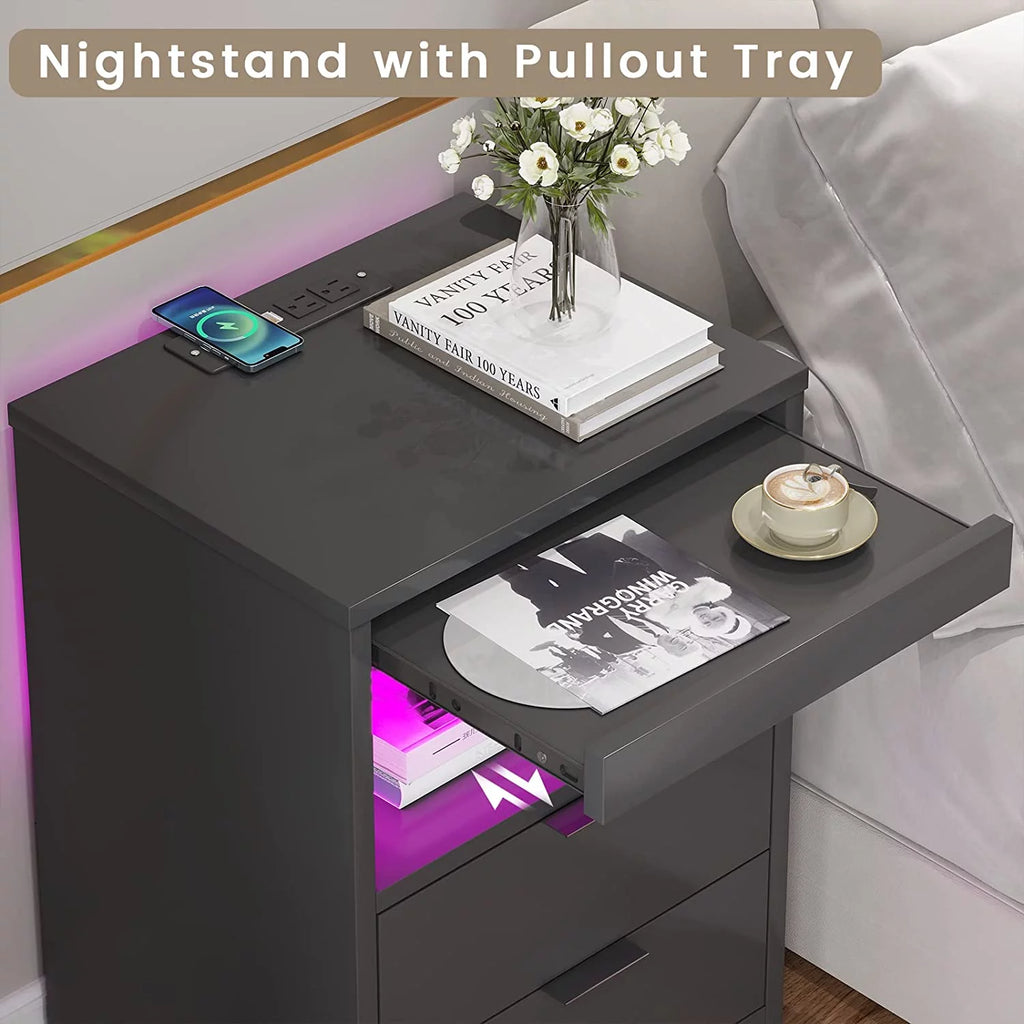 Black 2 Drawer Nightstand with Wireless Charging Station I210505