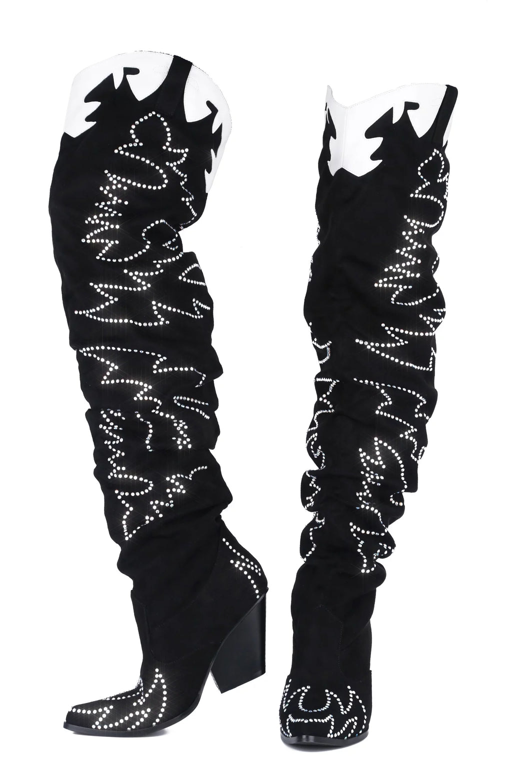 Black White Western Over Knee Boot C667