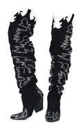 Black White Western Over Knee Boot C667