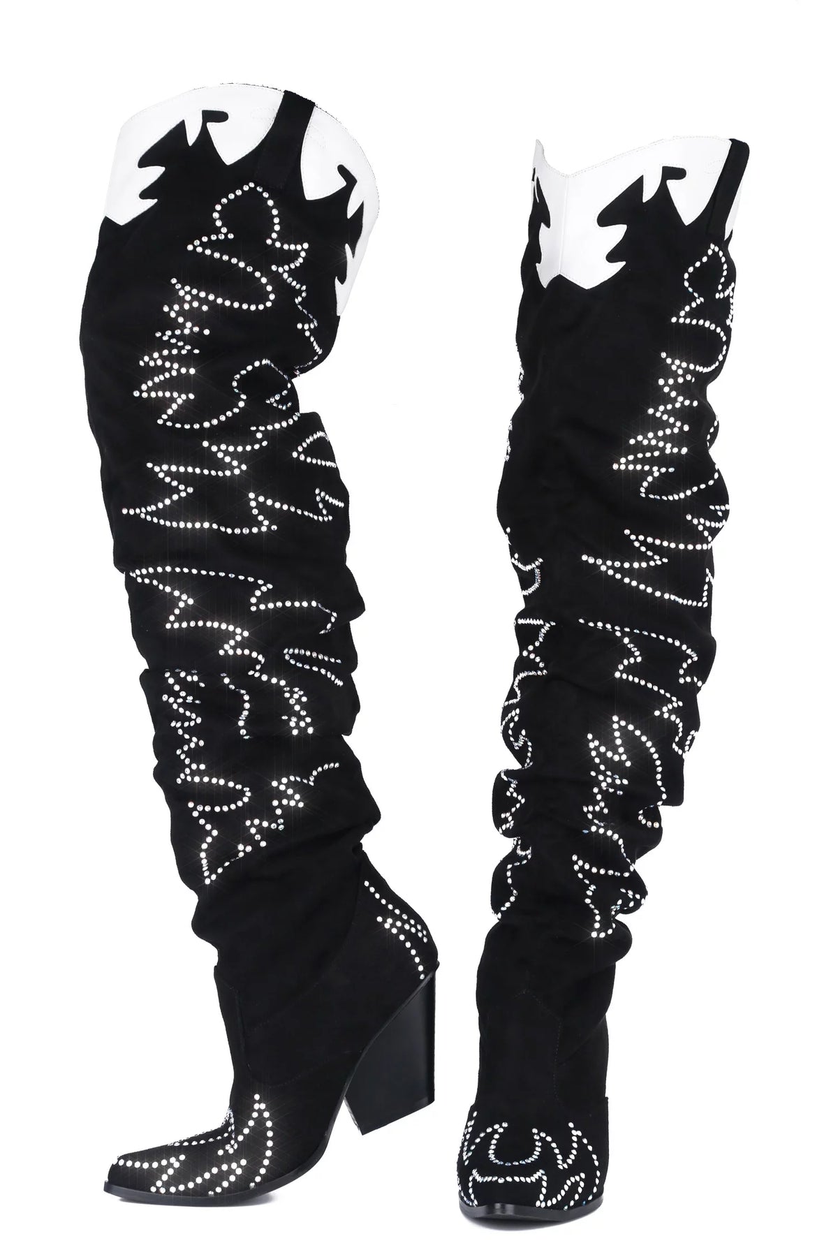 Black White Western Over Knee Boot C667