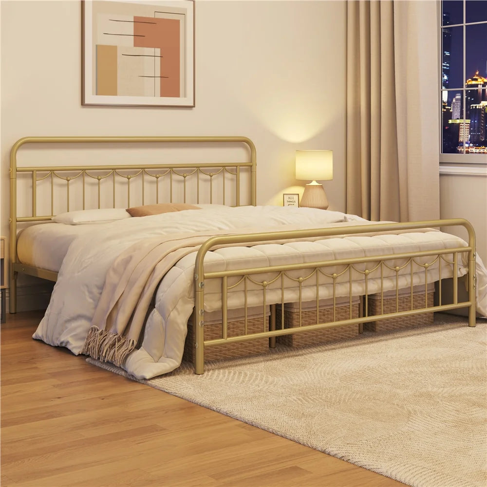 Queen Matte Black Metal Platform Bed Frame with Headboard and Footboard Q4176