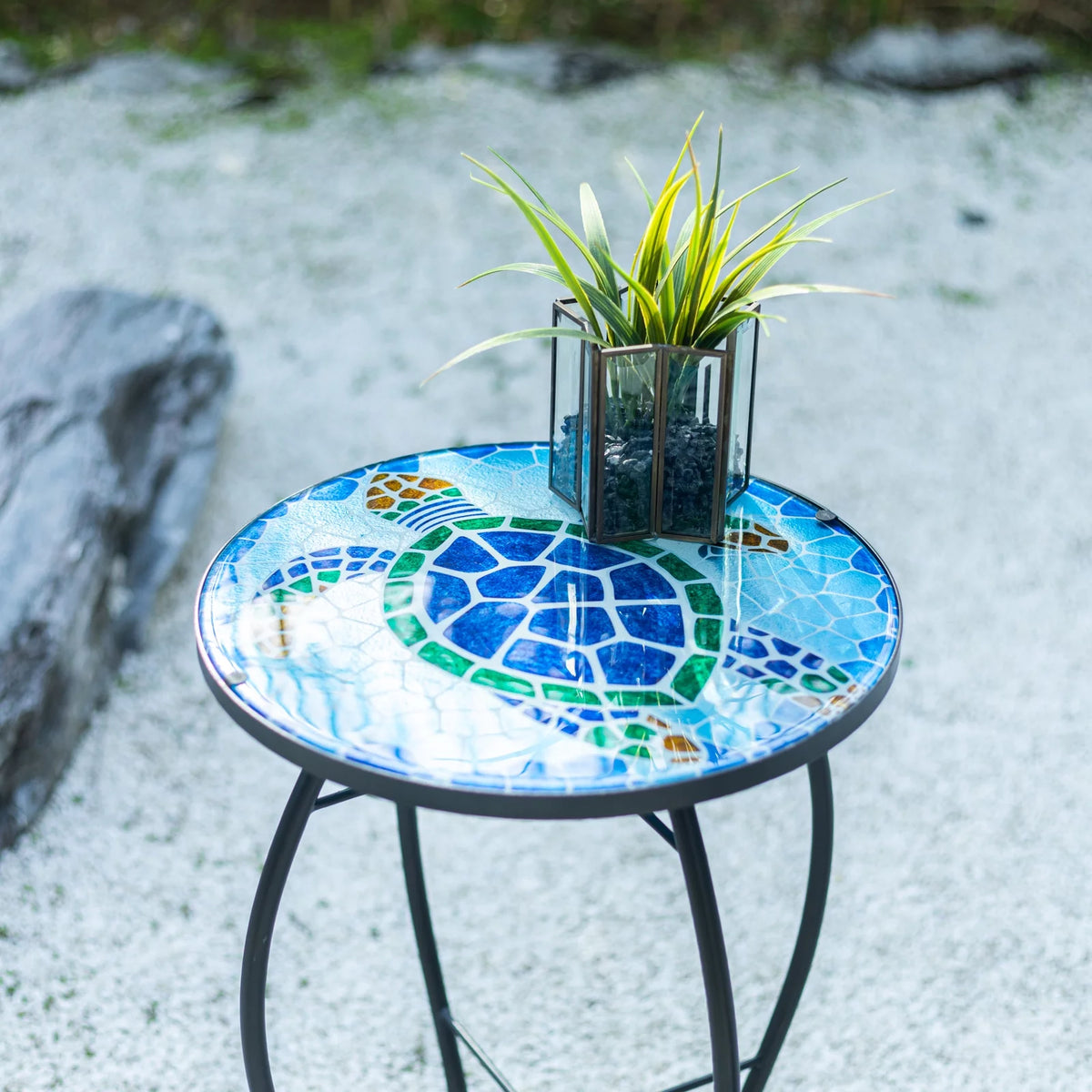 21 Inch Round Mosaic Glass Tabletop Outdoor End Table P161764