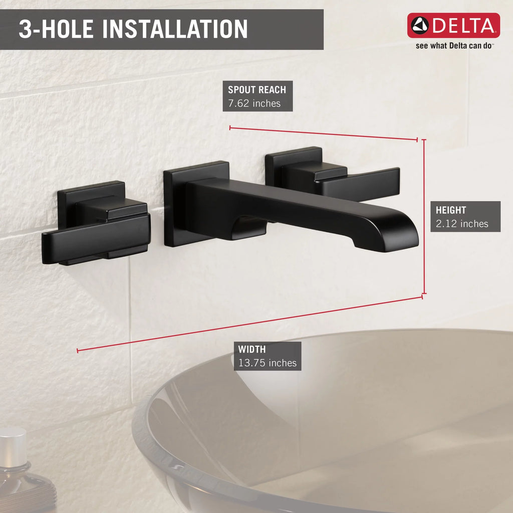Two Handle Wall-Mount Bathroom Faucet Trim in Matte Black L68672