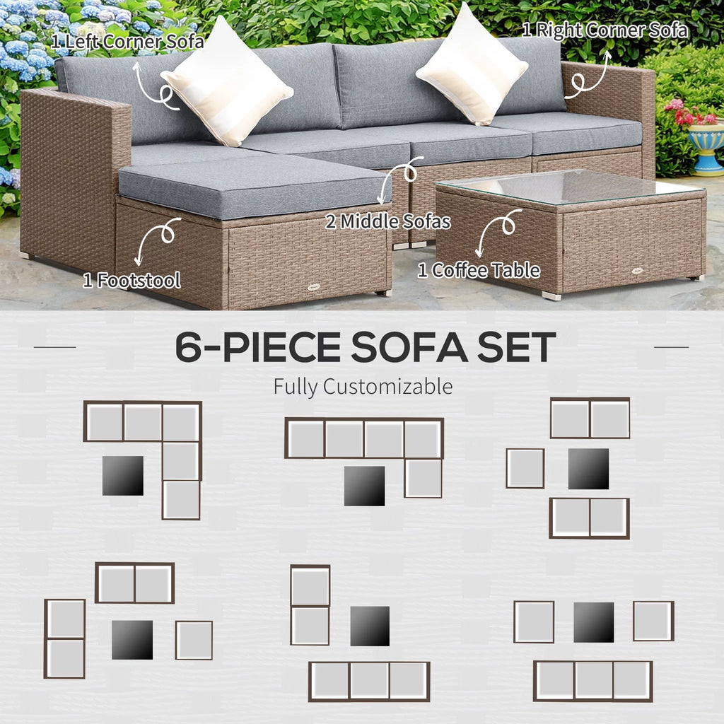 6-Piece Outdoor Patio Rattan Wicker Furniture Set with Cushion Z2746