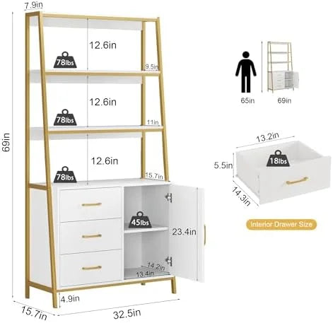 69" Tall 4-Tier Bookshelf with Drawers and Shelves E240