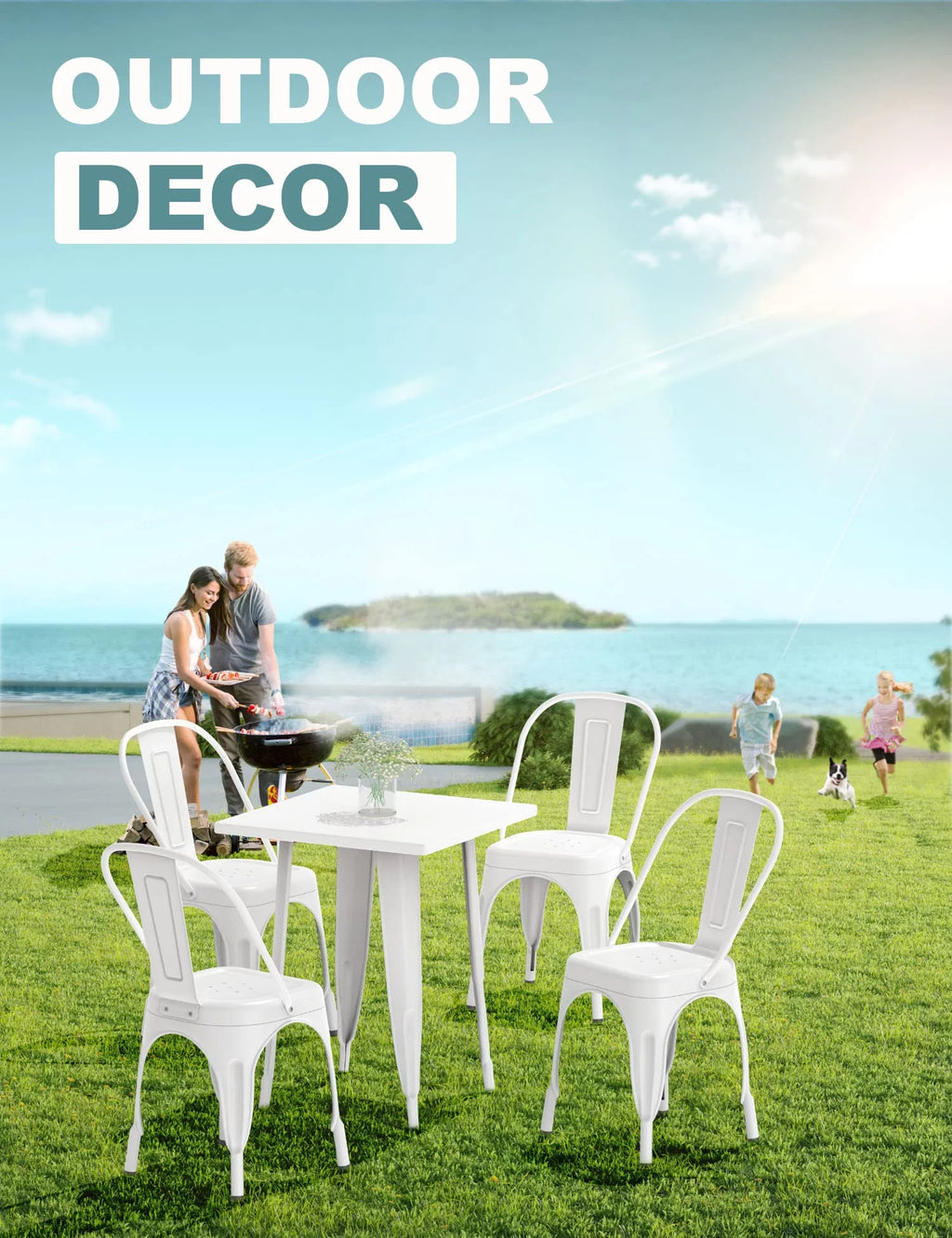 White Metal Stackable Dining Chair Set of 4 R118835