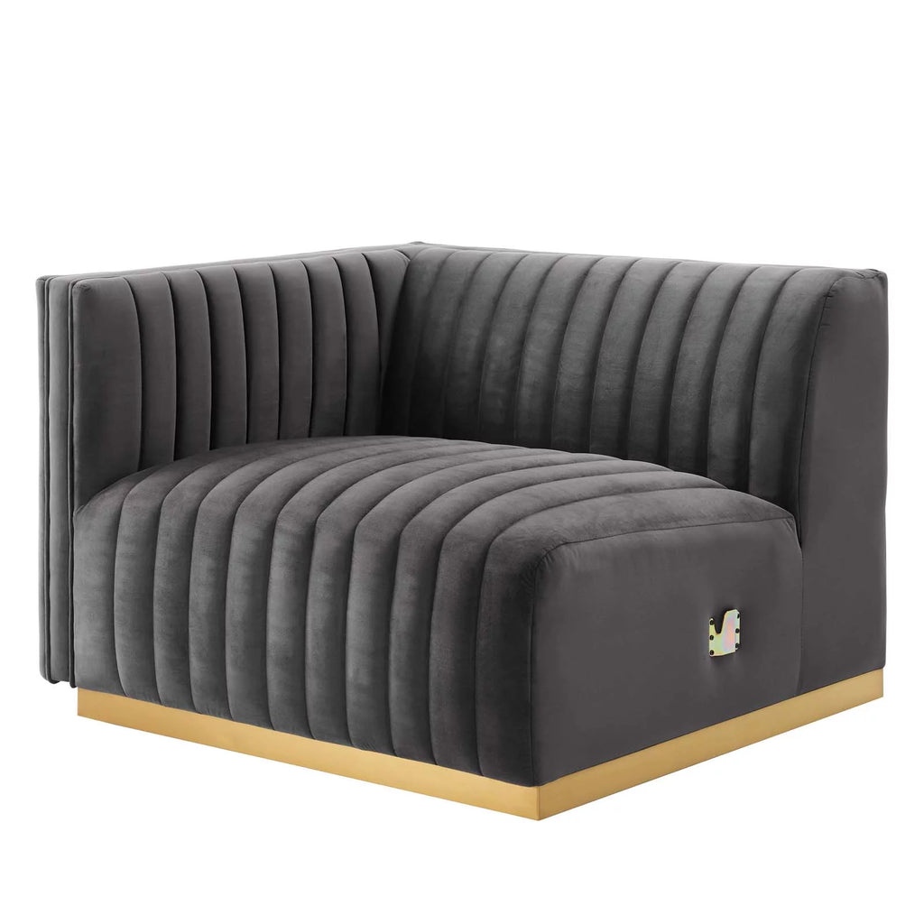 Gold Gray Velvet 4-Piece Sectional P409255