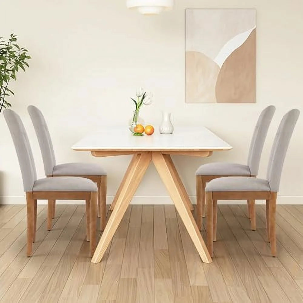 Beige Upholstered Dining Chairs Set of 4 with Wood Legs R562966